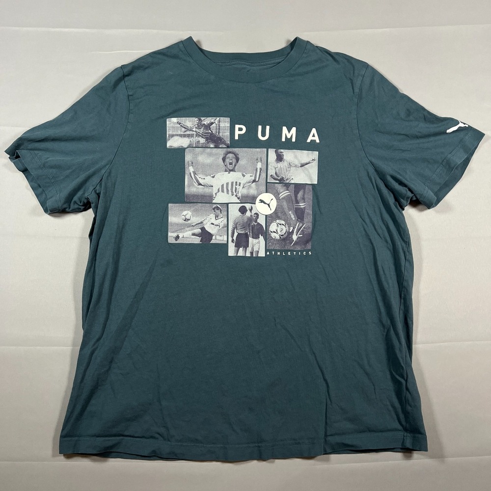Puma Soccer Photo Real Short Sleeve T Shirt Mens 2XL Dark Teal Vintage Moments